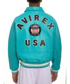 AVIREX ICON LEATHER JACKET TURQUOISE