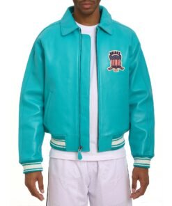 AVIREX ICON LEATHER JACKET TURQUOISE