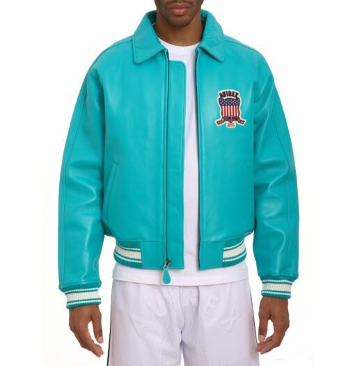 AVIREX ICON LEATHER JACKET TURQUOISE