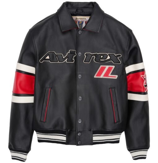 AVIREX CHICAGO USA LEATHER JACKET BLACK & RED