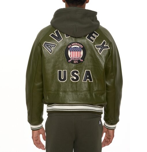 AVIREX ICON LEATHER JACKET OLIVE