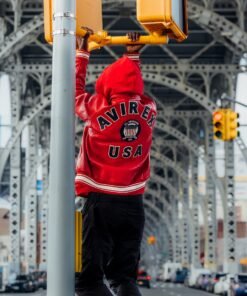 AVIREX ICON LEATHER JACKET SALVAGE RED