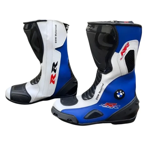 BMW LEATHER BOOTS BLUE, WHITE & BLACK