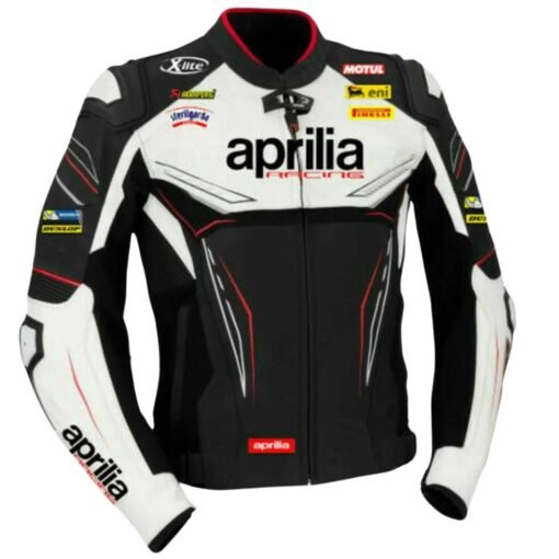 APRILIA BLACK AND WHITE MOTORCYCLE RACING LEATHER