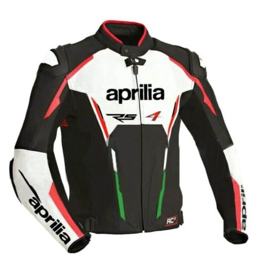 APRILIA MOTORCYCLE RACING LEATHER JACKET IN BLACK WHITE