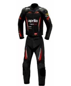 APRILIA BLACK AND RED MOTORCYCLE RACING LEATHER SUIT