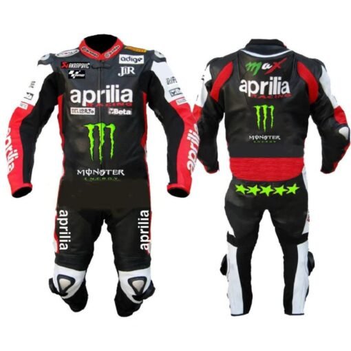 APRILIA BLACK MONSTER RACING MOTORCYCLE LEATHER SUIT