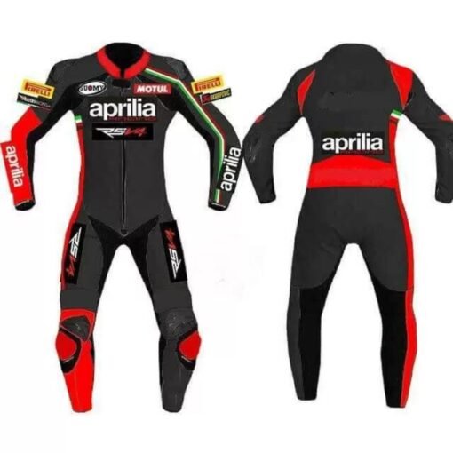 APRILIA MOTORCYCLE BLACK RACING LEATHER SUIT