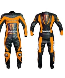 KAWASAKI NINJA MONSTER ENERGY FIRE LOOK RACING MOTORCYCLE LEATHER SUIT