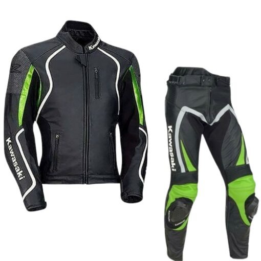 KAWASAKI ZX MOTORBIKE RACING REAL COWHIDE LEATHER SUIT