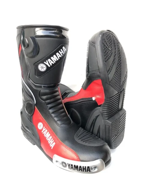 YAMAHA MOTORCYCLE LEATHER BOOTS BLACK & RED