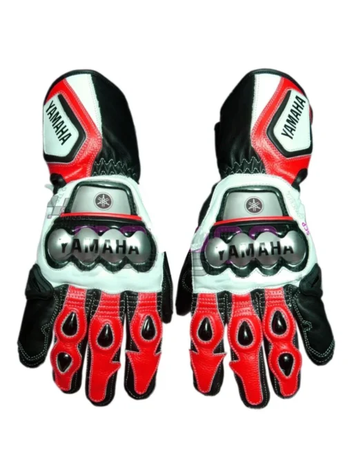 YAMAHA MOTORCYCLE RACING LEATHER GLOVES in RED