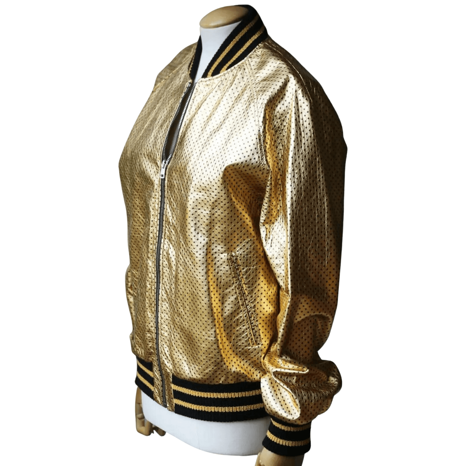 Gold Bomber Leather Jacket Men - Image 2