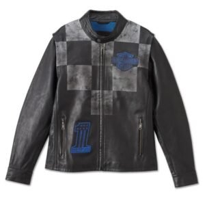 Harley Men’s Blue Steel Convertible Leather Jacket