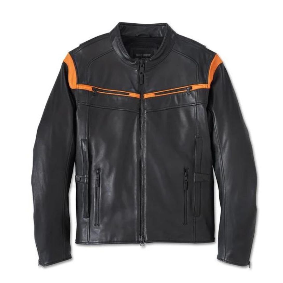 Harley Men’s Capitol Triple Vent System 2.0 Leather Jacket Orange