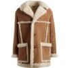 Bally Aviator Coat In Brown Leather And Merino