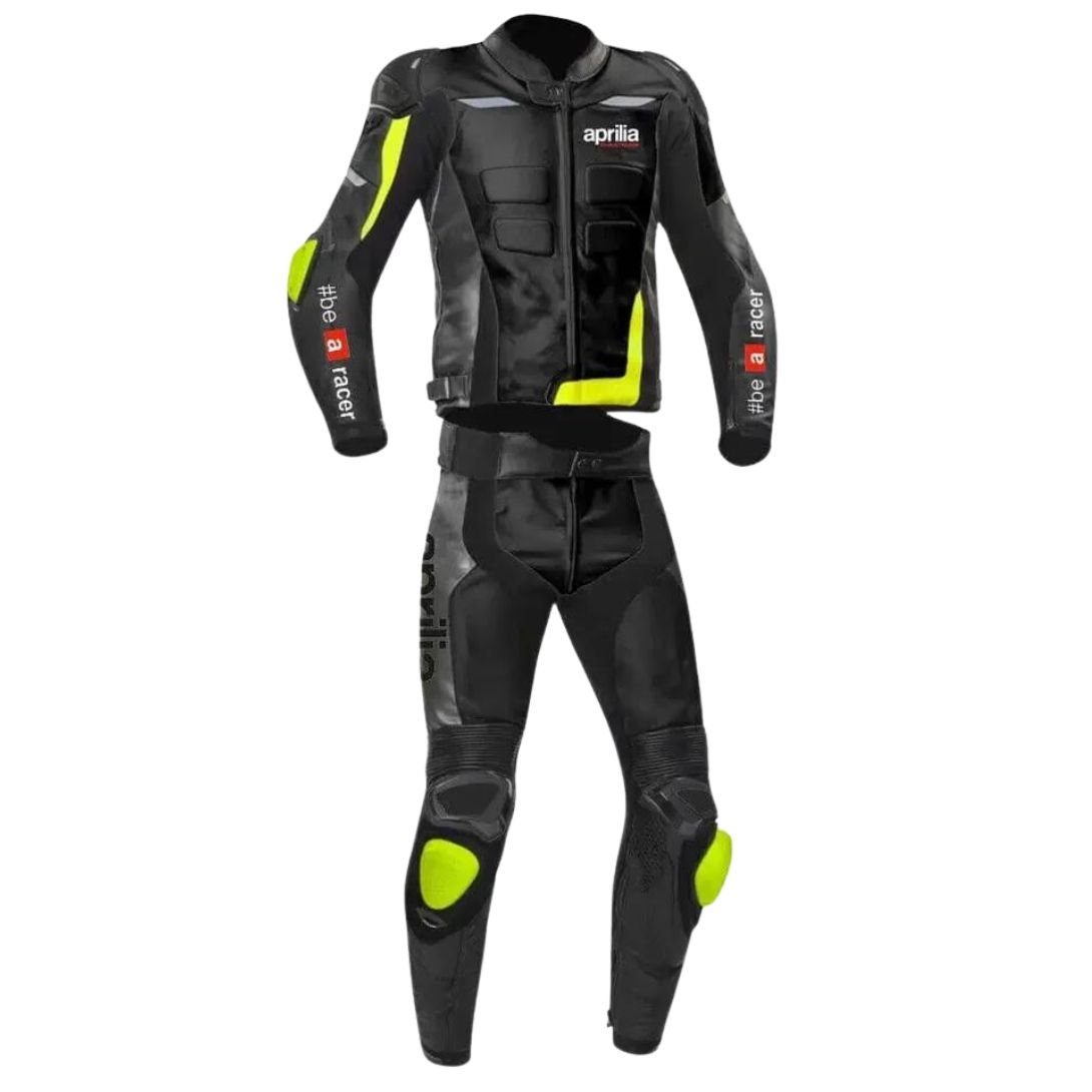Black Aprilia Motorcycle Racing Leather Suit