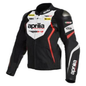Aprilia Motorcycle Black And White Racing Leather Jacket