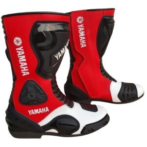 Yamaha Motorcycle Leather Boots Red Black White