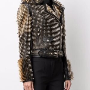 Long Studs Leather Jacket, Rock style