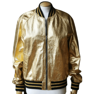 Gold Bomber Leather Jacket Men