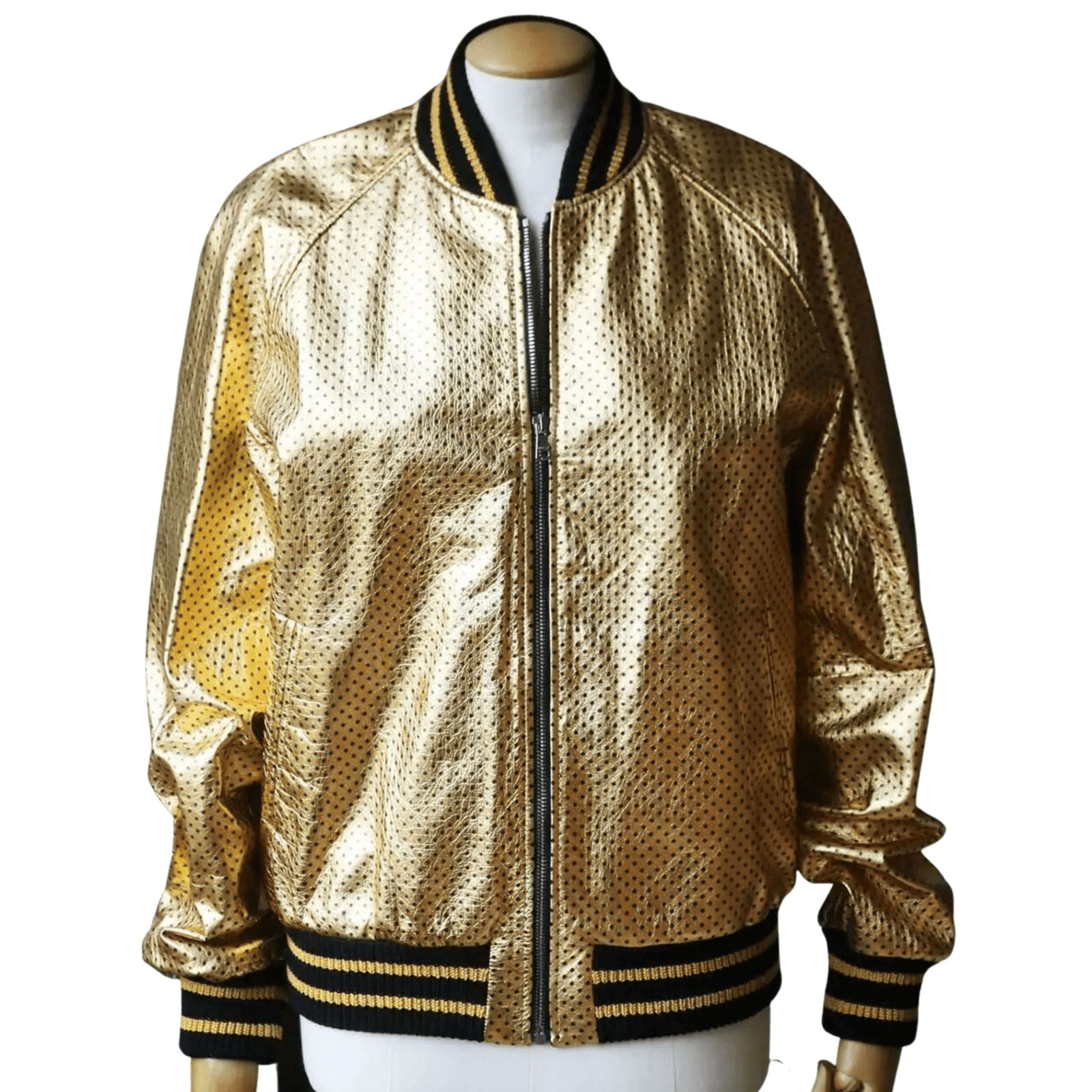 Gold Bomber Leather Jacket Men