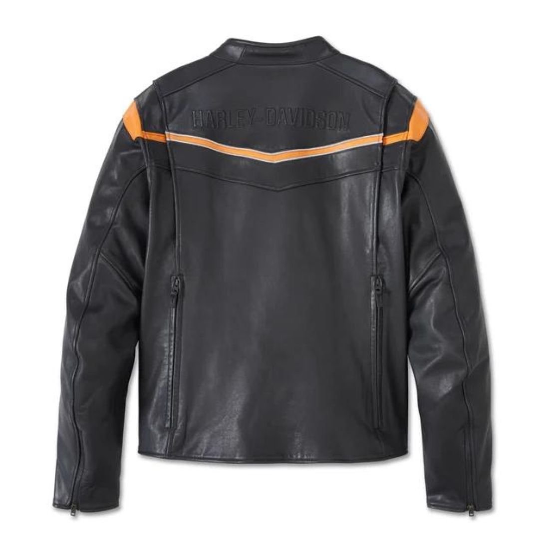 Harley Men’s Capitol Triple Vent System 2.0 Leather Jacket Orange - Image 2