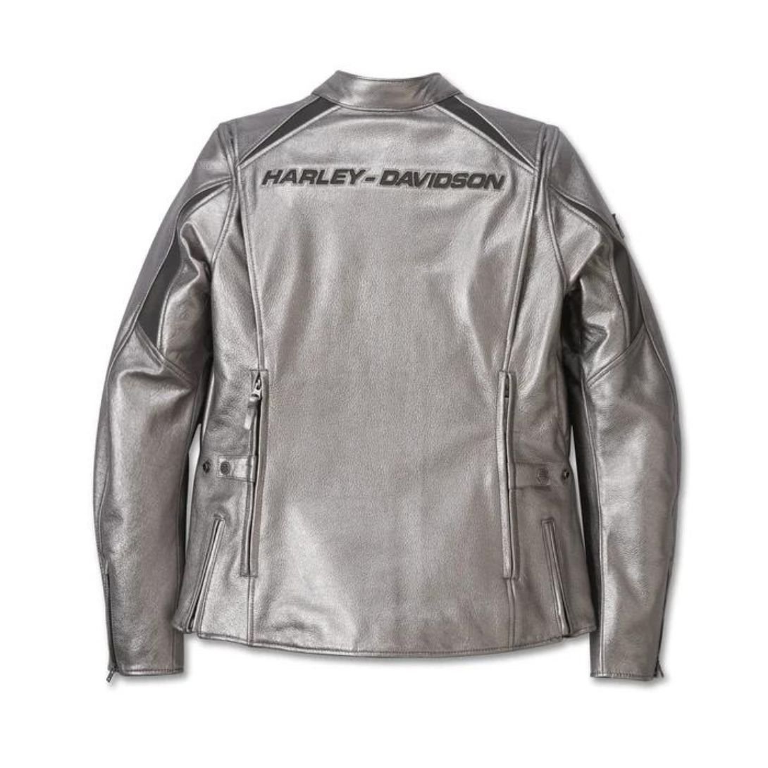 Harley Women’s Paradigm Triple Vent System 2.0 Leather Jacket Gun Metal - Image 2