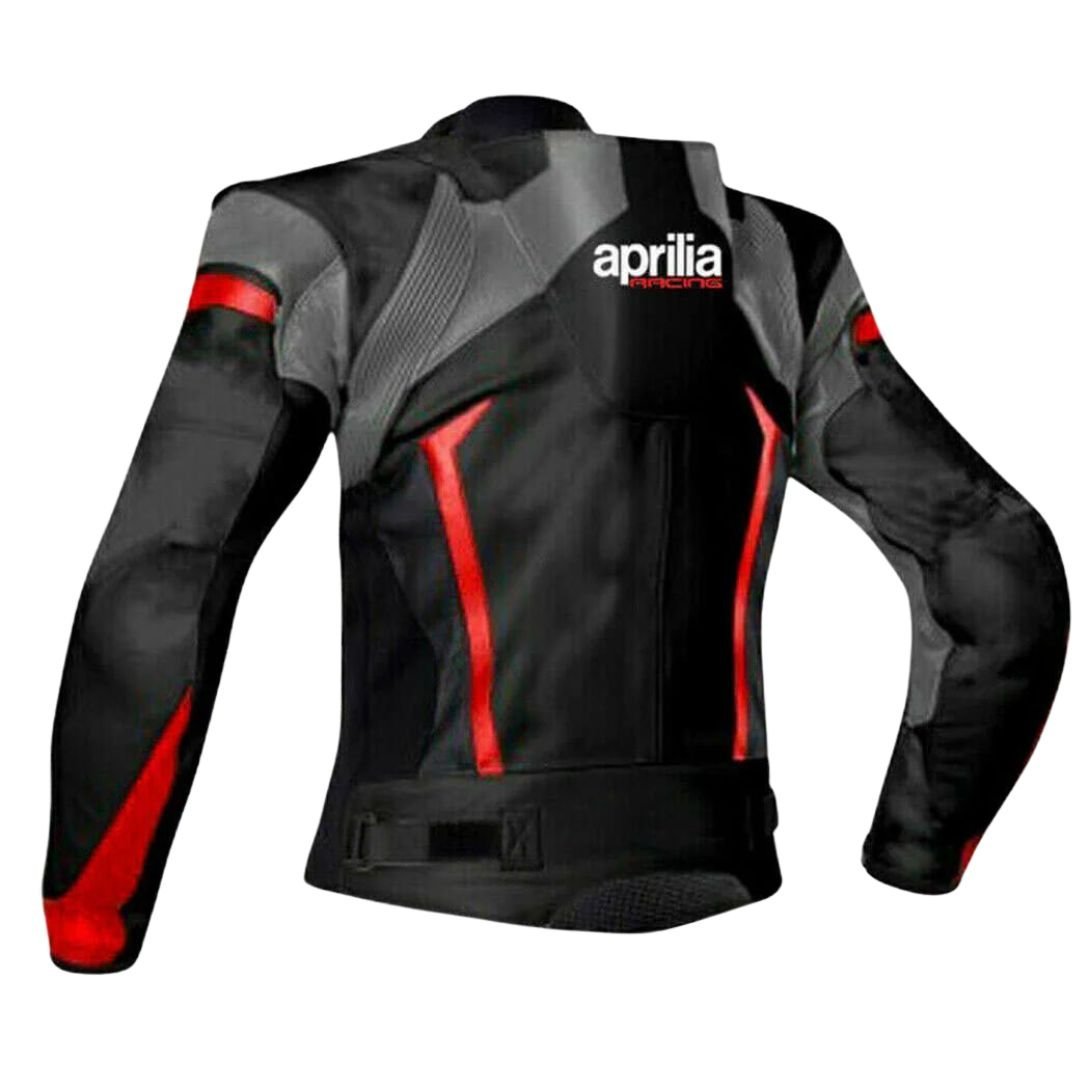 Aprilia Black Motorcycle Racing Leather Jacket - Image 2