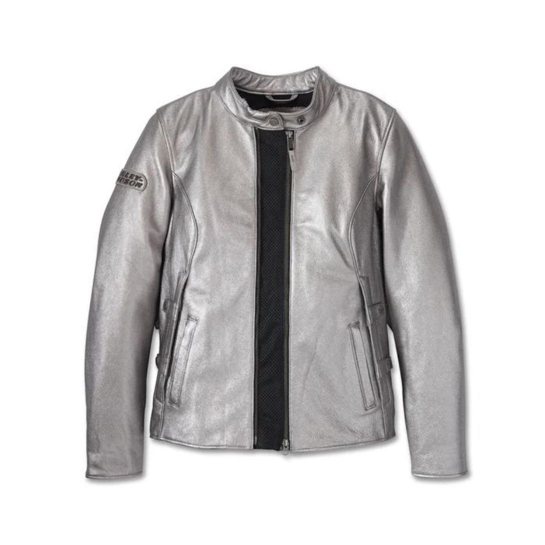 Harley Women’s Paradigm Triple Vent System 2.0 Leather Jacket Gun Metal - Image 3