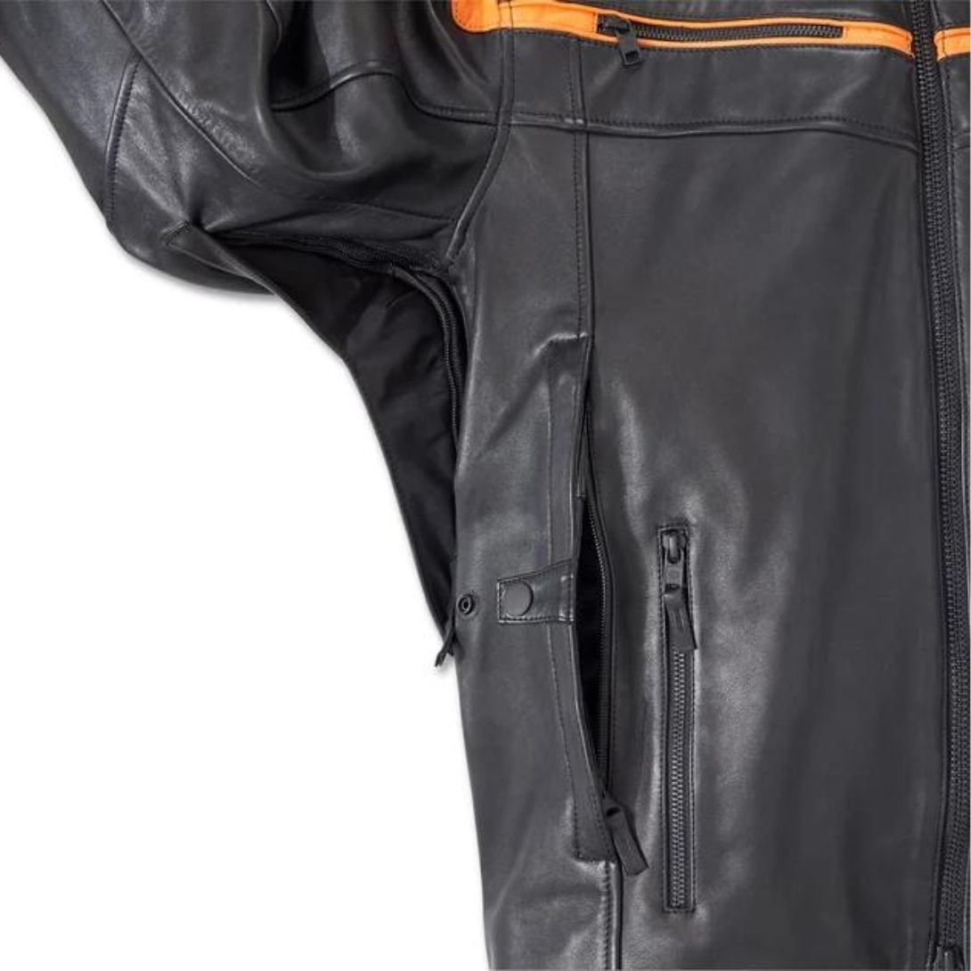 Harley Men’s Capitol Triple Vent System 2.0 Leather Jacket Orange - Image 5