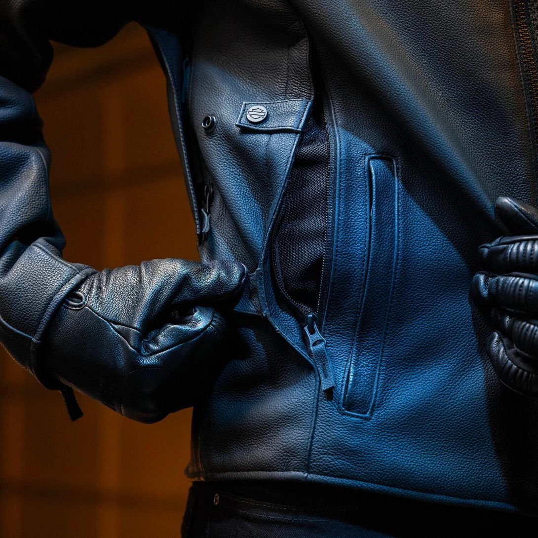 Harley Men’s Paradigm Triple Vent System 2.0 Leather Jacket 56 Black Olive - Image 12