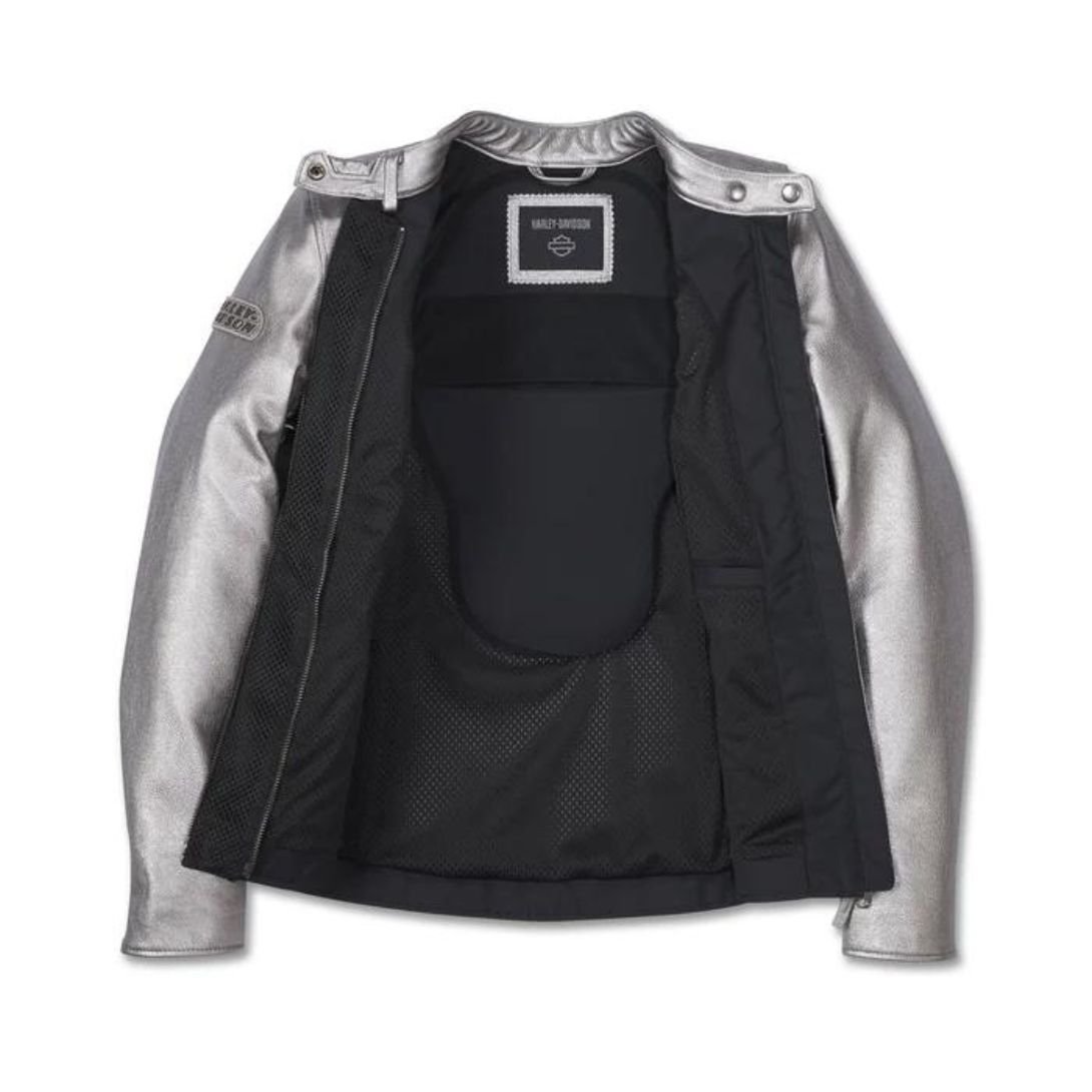 Harley Women’s Paradigm Triple Vent System 2.0 Leather Jacket Gun Metal - Image 4