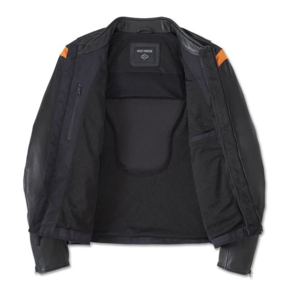 Harley Men’s Capitol Triple Vent System 2.0 Leather Jacket Orange - Image 3