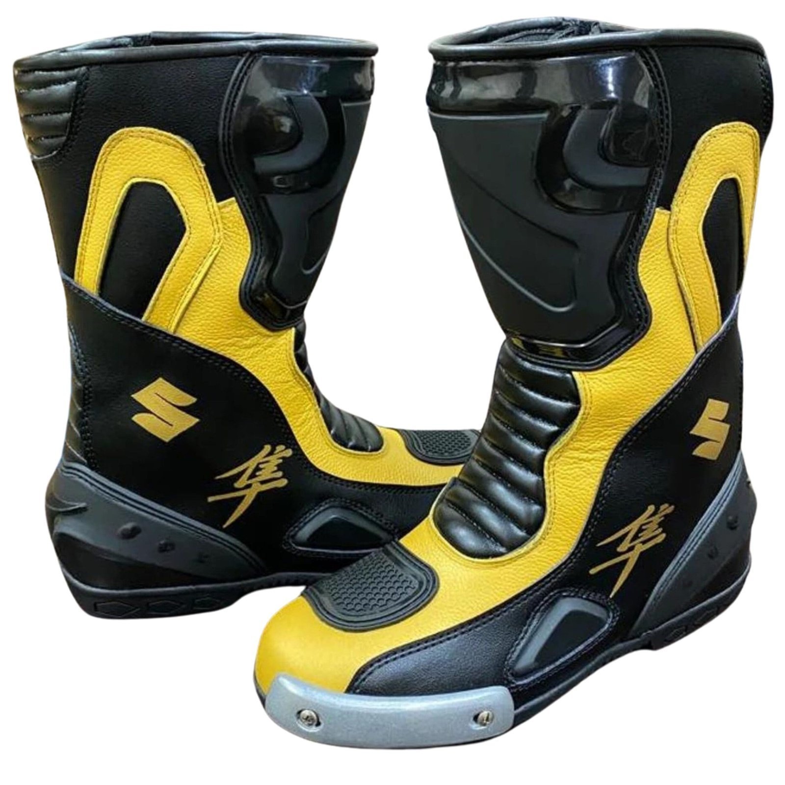 Suzuki Motorcycle Leather Boots Black & Yellow 1