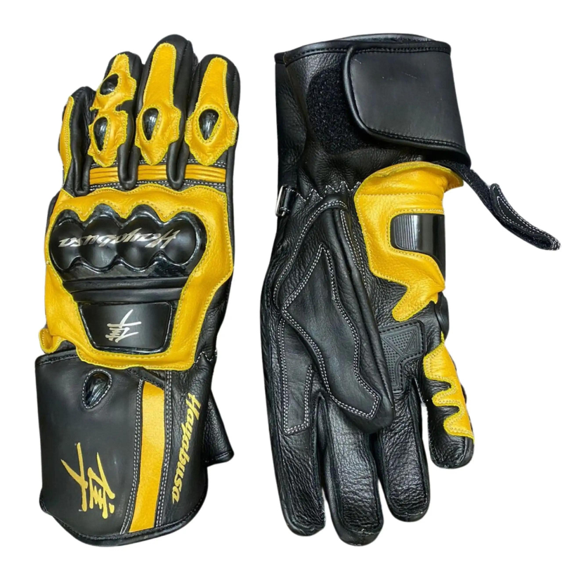 Suzuki Hayabusa Motorbike Racing Leather Gloves Black & Yellow - Image 2
