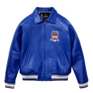 Avirex Icon Leather Jacket In Mazarine Blue