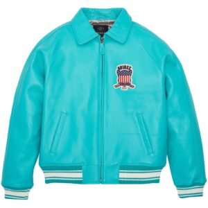 Avirex Leather Jacket Turquoise