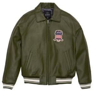 Avirex Icon Leather Jacket In Olive