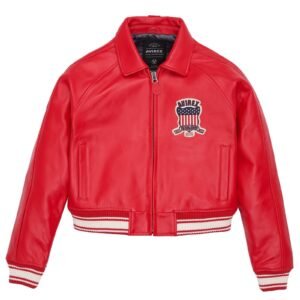 Avirex Cropped Red Icon Leather Jacket