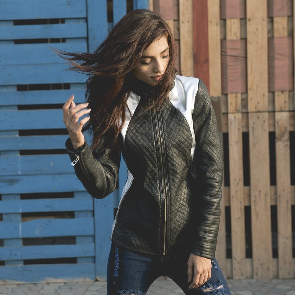 Silver Leather Jacket Women