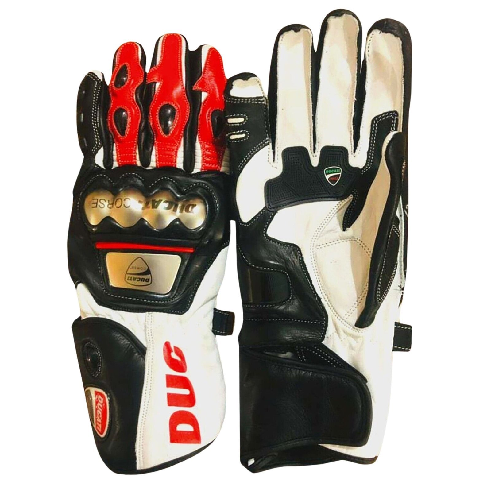 Ducati Motorbike Racing Leather Gloves Black, White & Red - Image 2