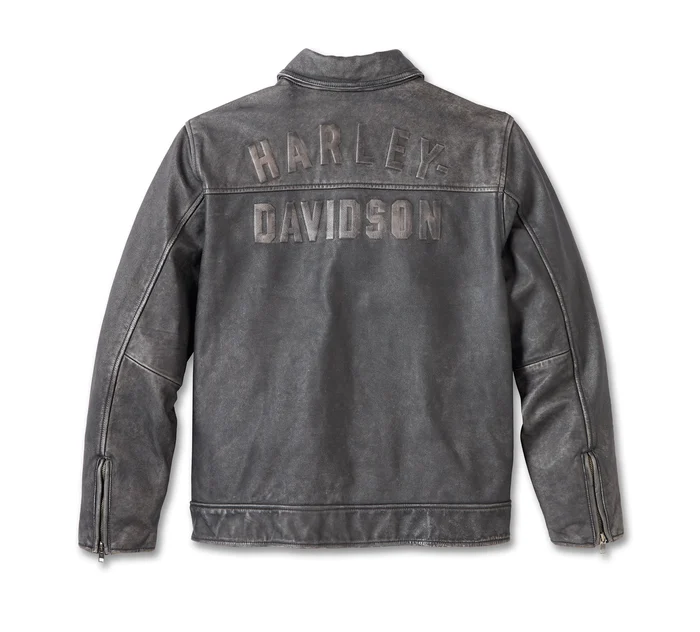 Men's Gas & Oil Leather Jacket - Washed Black - Image 2