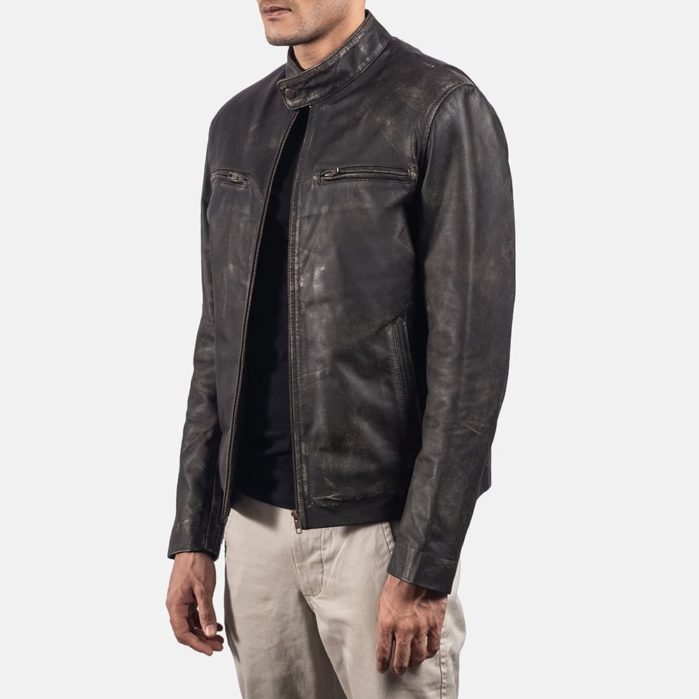 Rustic Leather Biker Jacket - Image 10