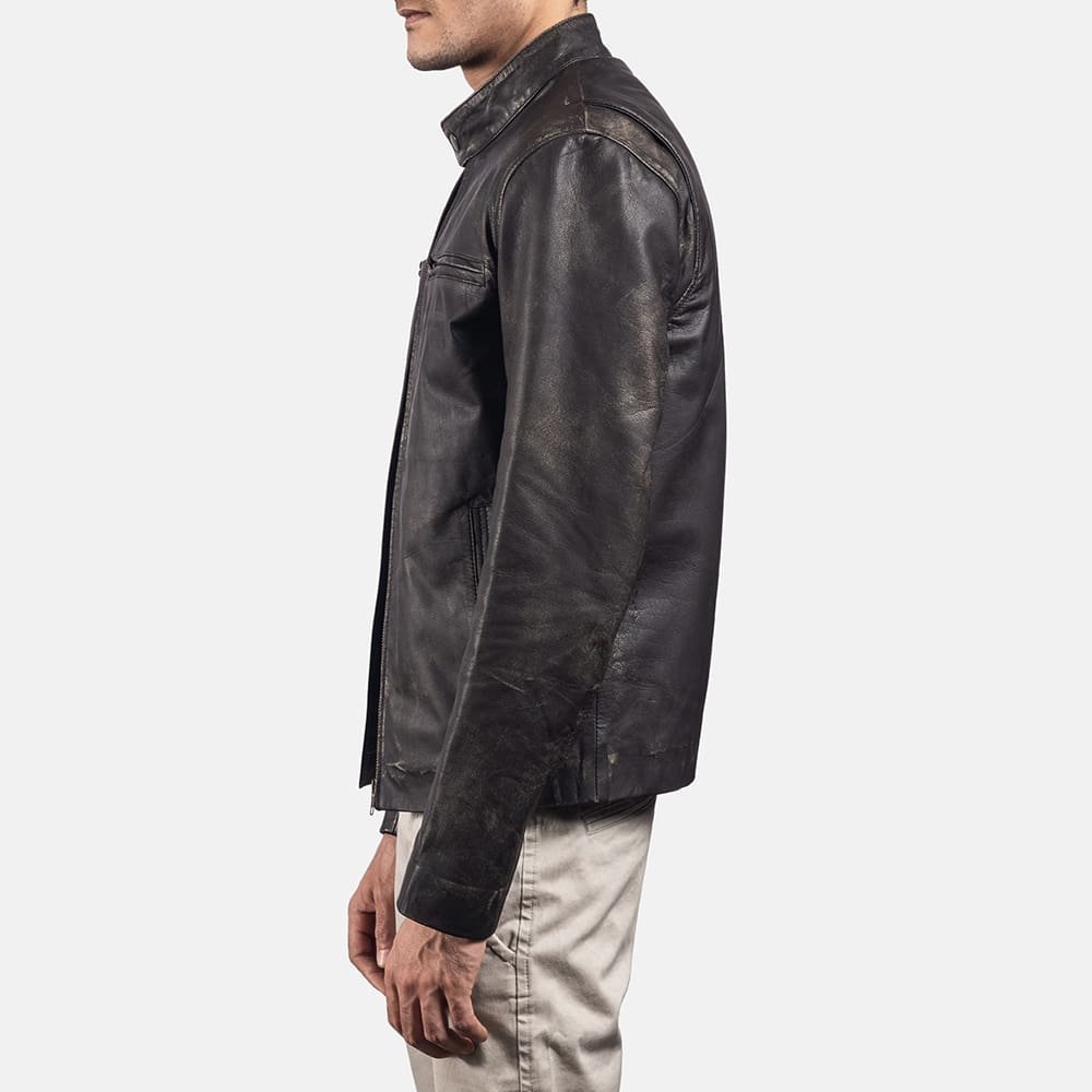 Rustic Leather Biker Jacket - Image 11