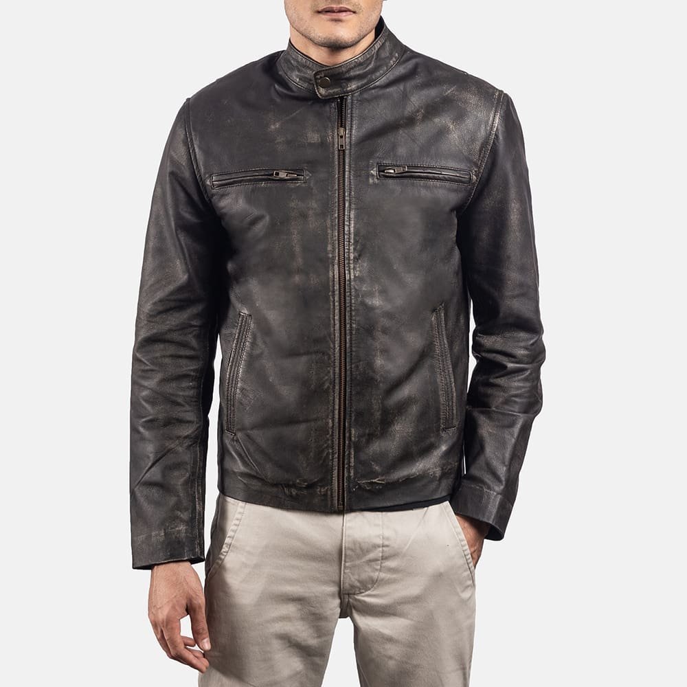 Rustic Leather Biker Jacket - Image 13