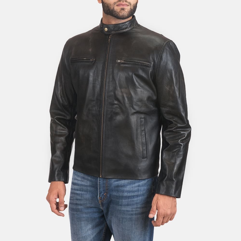 Rustic Leather Biker Jacket - Image 5