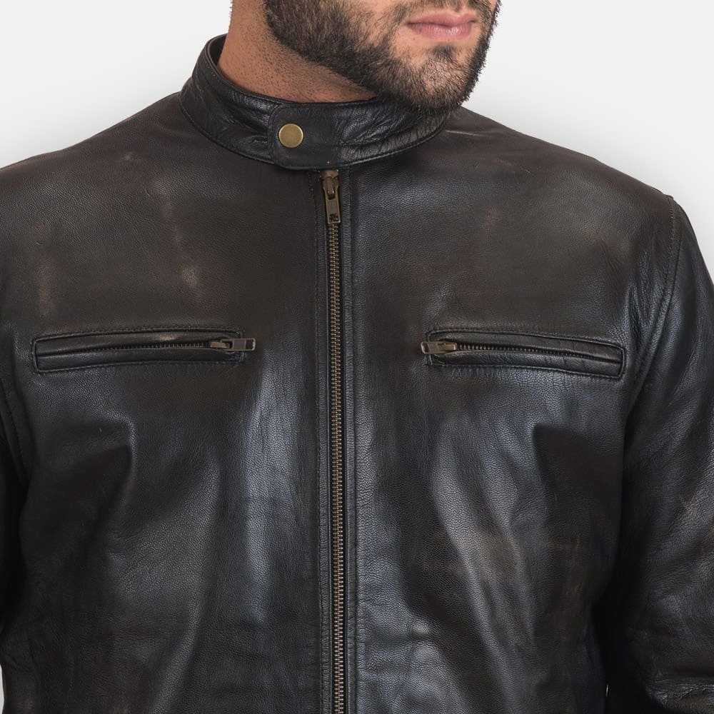 Rustic Leather Biker Jacket - Image 7