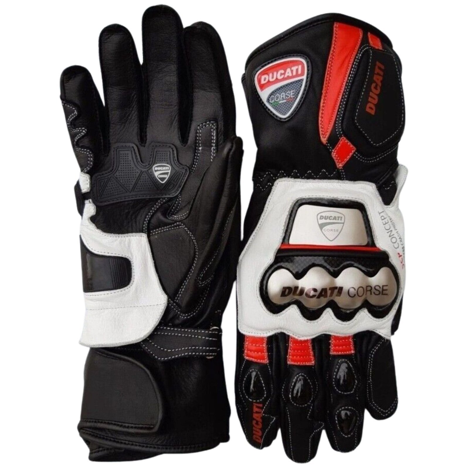 Ducati Corse Motorbike Racing Leather Gloves Black & White