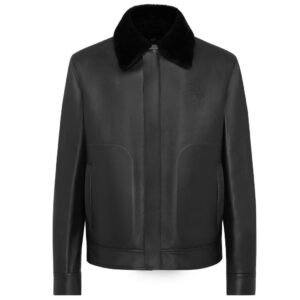 Billionaire Leather Blouson With Fur Collar Crest